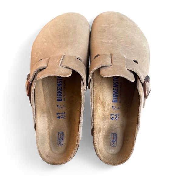 Men’s Nubuck Taupe Birkenstock Soft Footbed Clogs - Picture 2 of 4